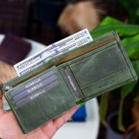 Garbalia Madrid Hakiki Deri Bozuk Para Gözlü RFID Engelleyici Crazy Yeşil Erkek Cüzdan - Görsel 5