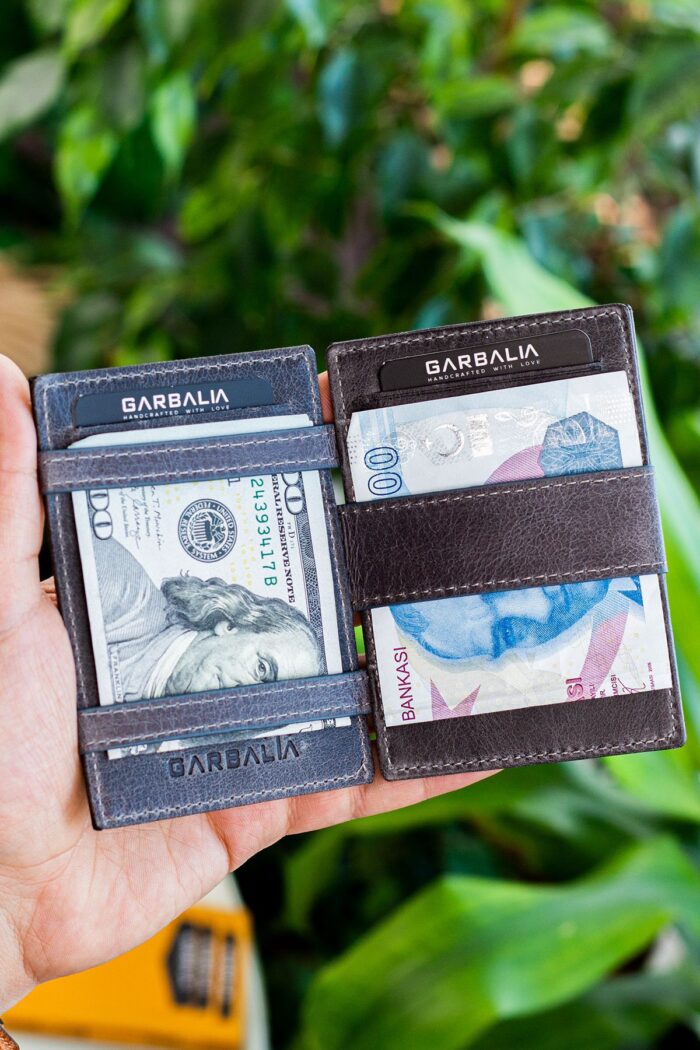 Garbalia Magic Hakiki Deri RFID Engelleyici Unisex Sihirbaz Gri Kartlık Cüzdan - Görsel 4