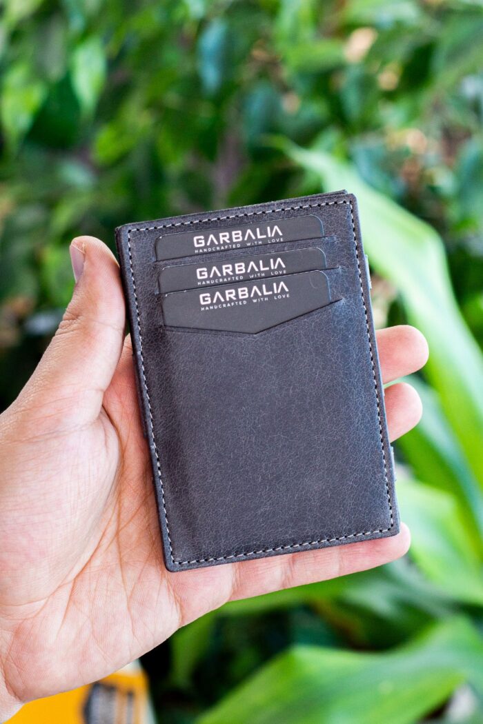 Garbalia Magic Hakiki Deri RFID Engelleyici Unisex Sihirbaz Gri Kartlık Cüzdan - Görsel 5
