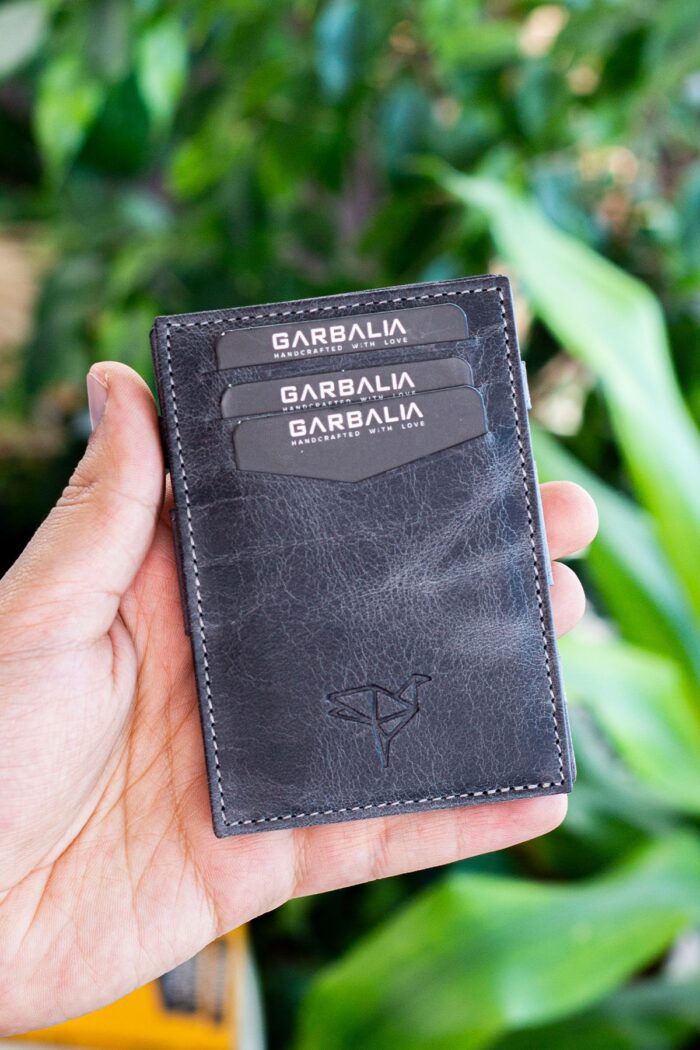 Garbalia Magic Hakiki Deri RFID Engelleyici Unisex Sihirbaz Gri Kartlık Cüzdan - Görsel 6