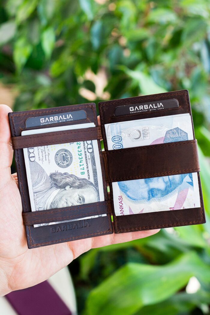 Garbalia Magic Hakiki Deri RFID Engelleyici Unisex Sihirbaz Kahverengi Kartlık Cüzdan