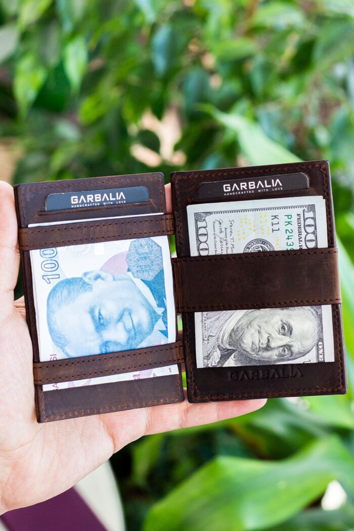 Garbalia Magic Hakiki Deri RFID Engelleyici Unisex Sihirbaz Kahverengi Kartlık Cüzdan - Görsel 2