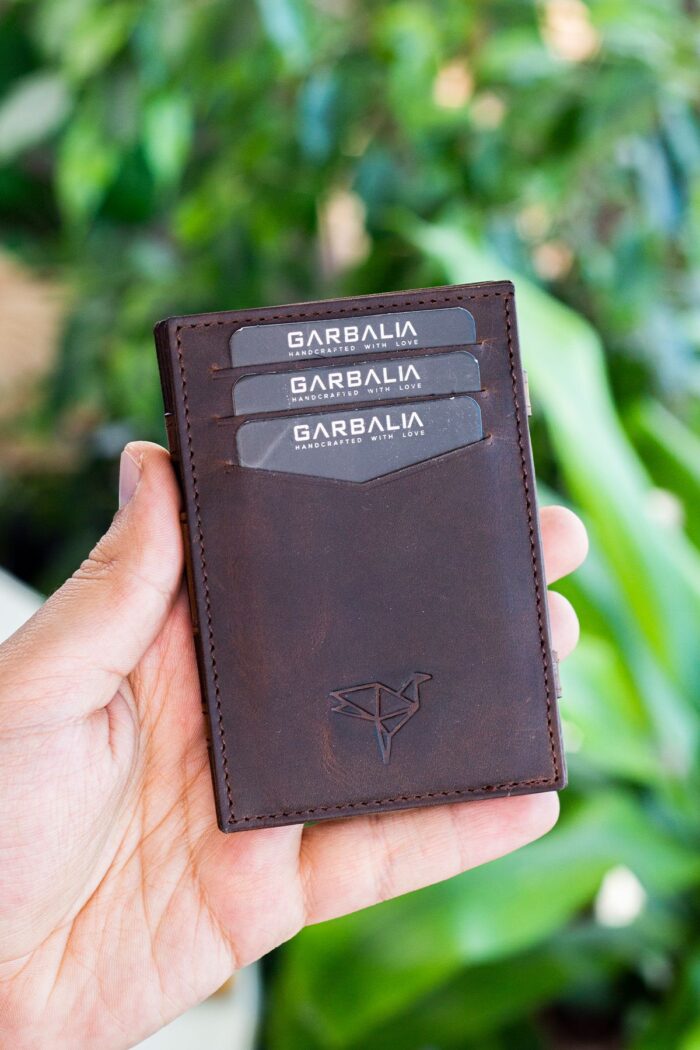 Garbalia Magic Hakiki Deri RFID Engelleyici Unisex Sihirbaz Kahverengi Kartlık Cüzdan - Görsel 4