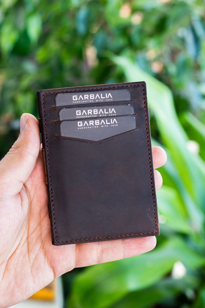 Garbalia Magic Hakiki Deri RFID Engelleyici Unisex Sihirbaz Kahverengi Kartlık Cüzdan - Görsel 5