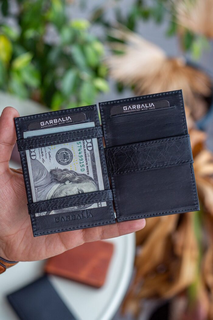 Garbalia Magic Hakiki Deri RFID Engelleyici Unisex Sihirbaz Crazy Siyah Kartlık Cüzdan - Görsel 4