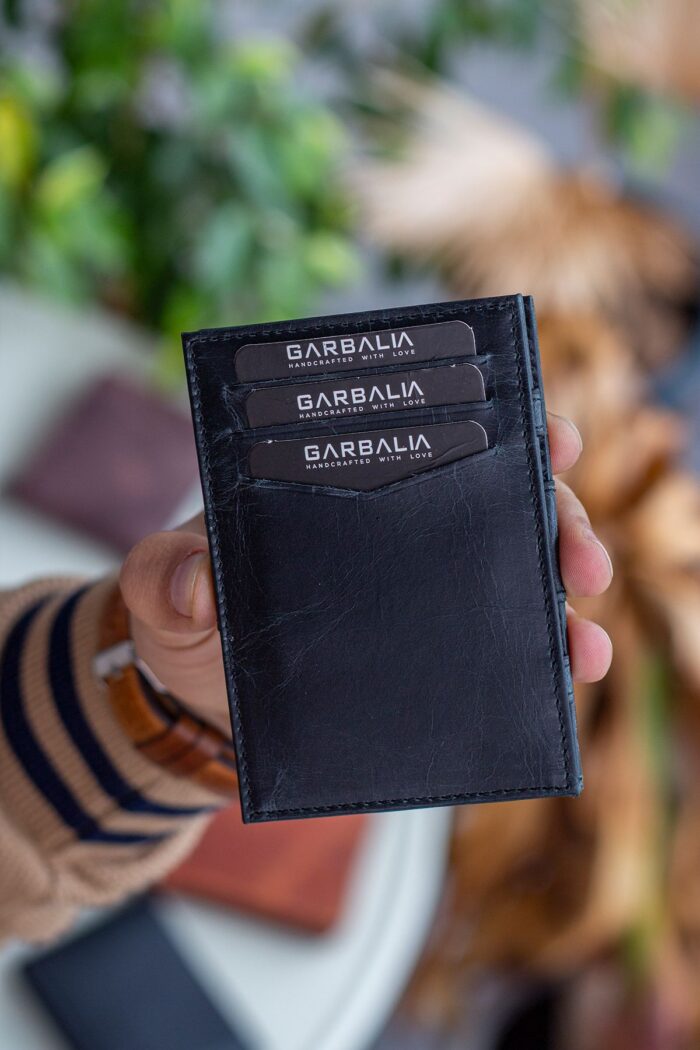 Garbalia Magic Hakiki Deri RFID Engelleyici Unisex Sihirbaz Crazy Siyah Kartlık Cüzdan - Görsel 7