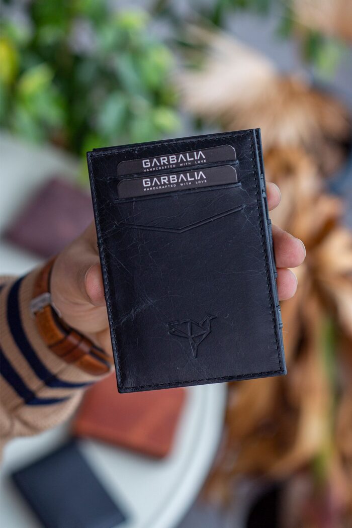 Garbalia Magic Hakiki Deri RFID Engelleyici Unisex Sihirbaz Crazy Siyah Kartlık Cüzdan - Görsel 8