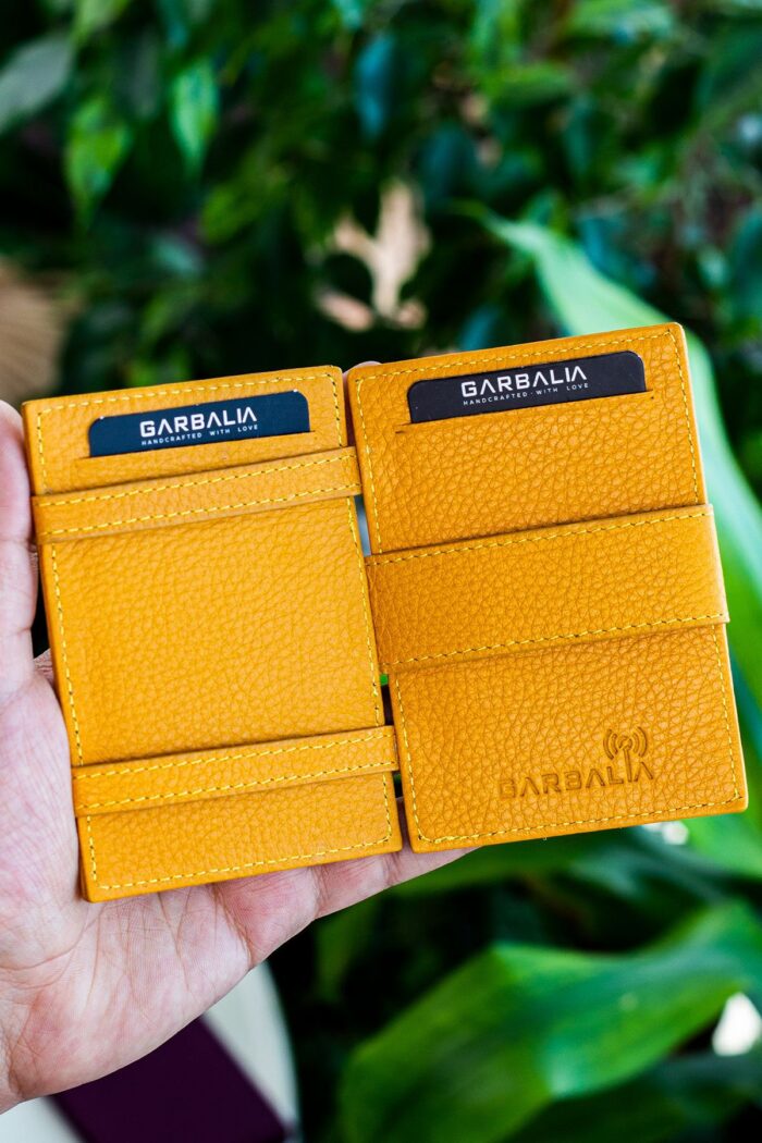 Garbalia Magic Hakiki Deri RFID Engelleyici Unisex Sihirbaz Hardal Sarısı Kartlık Cüzdan - Görsel 3