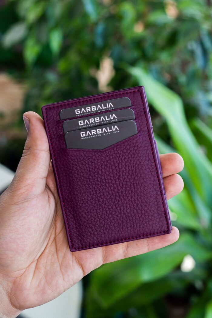 Garbalia Magic Hakiki Deri RFID Engelleyici Unisex Sihirbaz Mürdüm Kartlık Cüzdan - Görsel 4