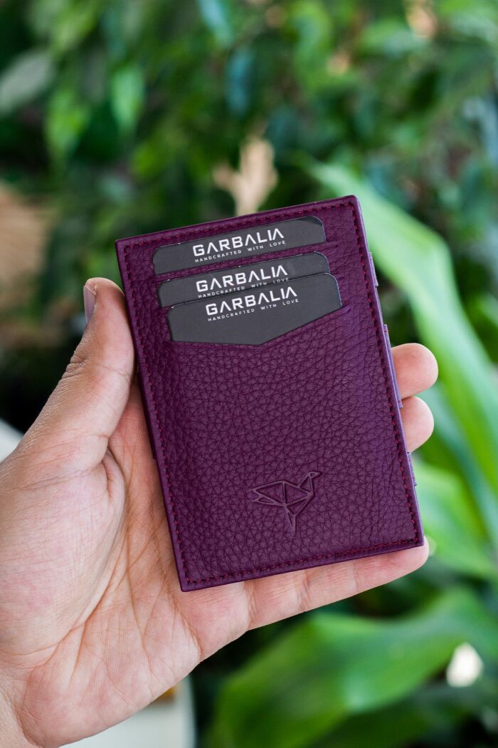 Garbalia Magic Hakiki Deri RFID Engelleyici Unisex Sihirbaz Mürdüm Kartlık Cüzdan - Görsel 5