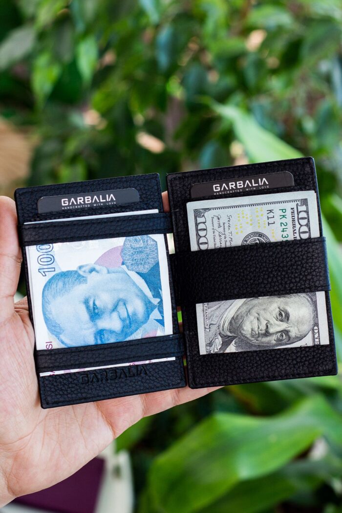 Garbalia Magic Hakiki Deri RFID Engelleyici Unisex Sihirbaz Siyah Kartlık Cüzdan