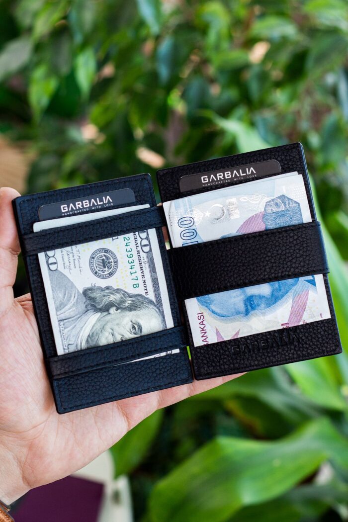 Garbalia Magic Hakiki Deri RFID Engelleyici Unisex Sihirbaz Siyah Kartlık Cüzdan - Görsel 2