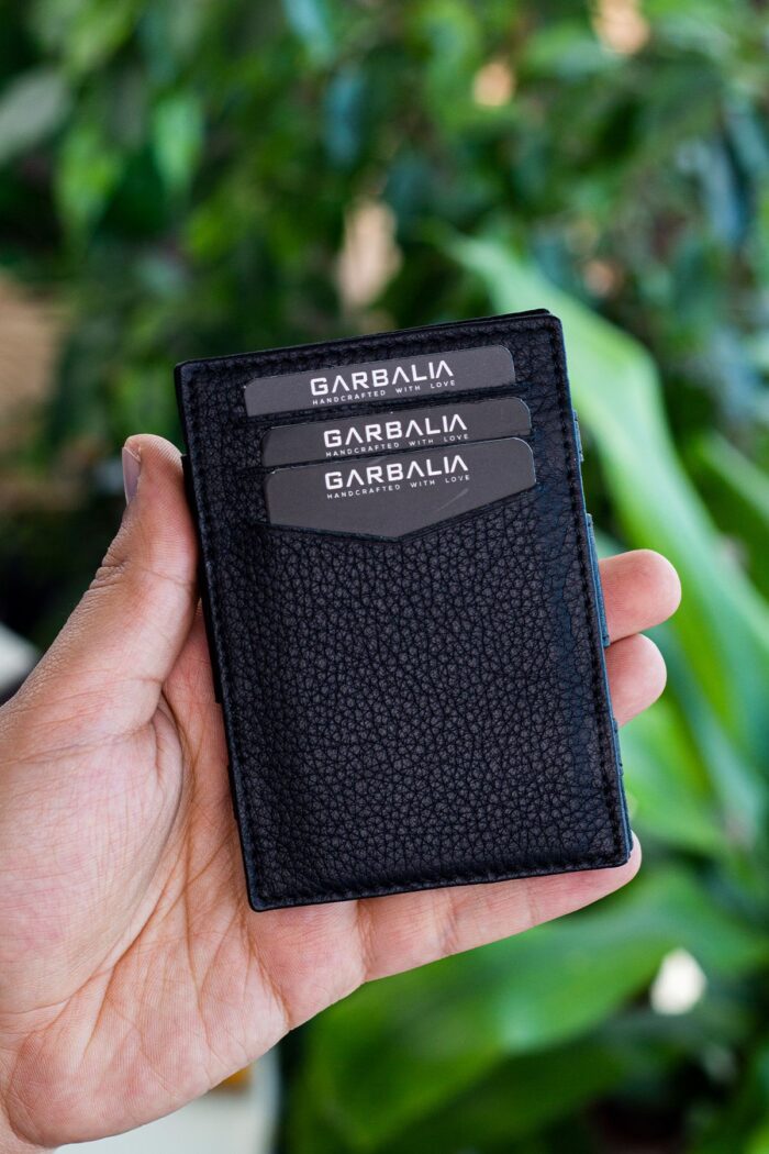 Garbalia Magic Hakiki Deri RFID Engelleyici Unisex Sihirbaz Siyah Kartlık Cüzdan - Görsel 5