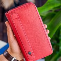 Garbalia Orleans Hakiki Deri Gül Kurusu Telefon Bölmeli El Çantası Cüzdan Kartlık - Görsel 6