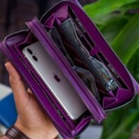 Garbalia Orleans Hakiki Deri Mürdüm Telefon Bölmeli El Çantası Cüzdan Kartlık - Görsel 2