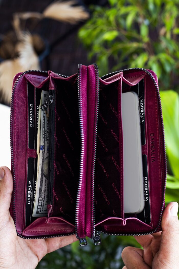 Garbalia Orleans Vintage Deri Bordo Telefon Bölmeli El Çantası Cüzdan Kartlık - Görsel 2