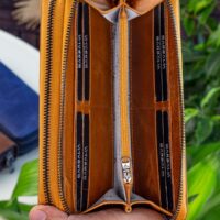 Garbalia Orleans Vintage Deri Hardal Sarısı Telefon Bölmeli El Çantası Cüzdan Kartlık - Görsel 3