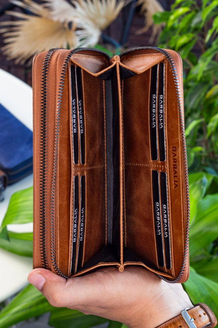 Garbalia Orleans Vintage Deri Taba Telefon Bölmeli El Çantası Cüzdan Kartlık - Görsel 4